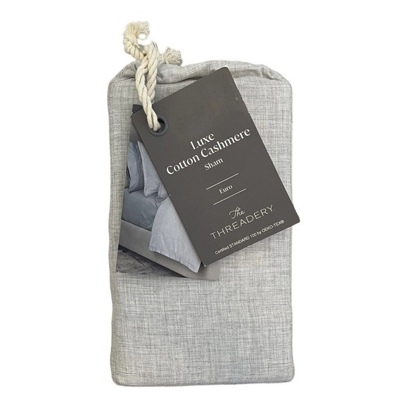 The Threadery Cotton Cashmere European Pillow Sham Light Grey 26" x 26" - Picture 6 of 6